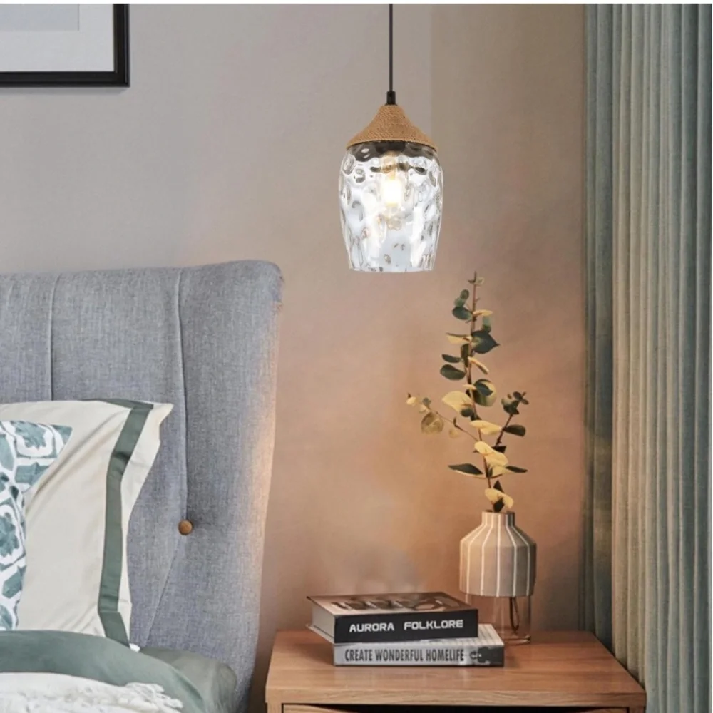 Bohemian Glass Pendant Light with Woven Accent